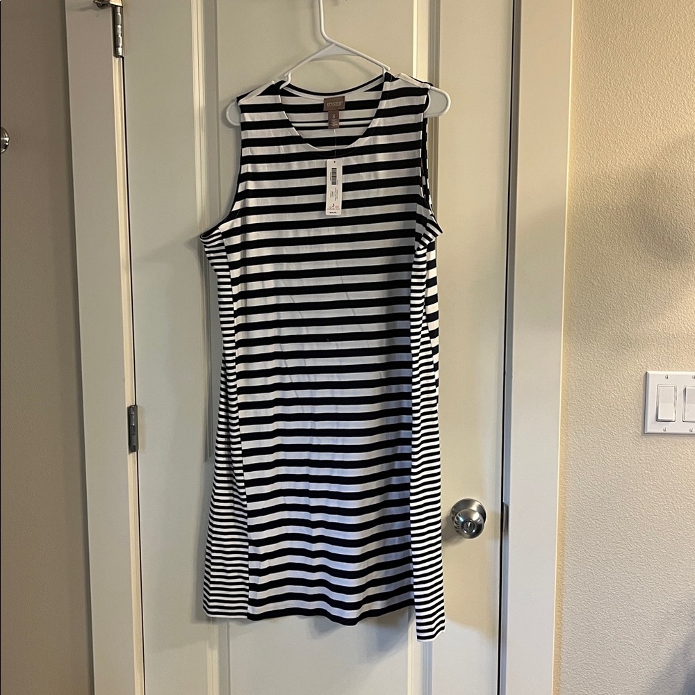 Chico's White and Blue Sleeveless Sheath Dress